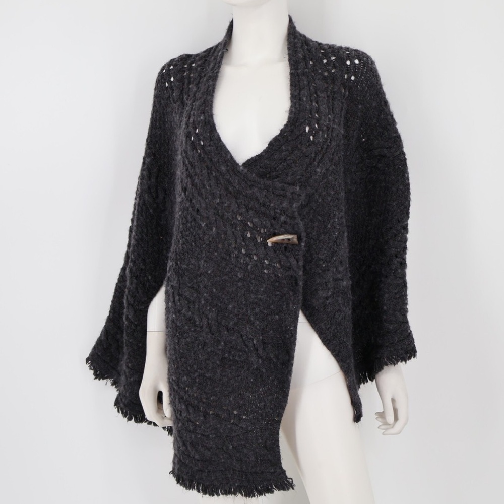 Free People wool blend crochet knit sweater cape poncho